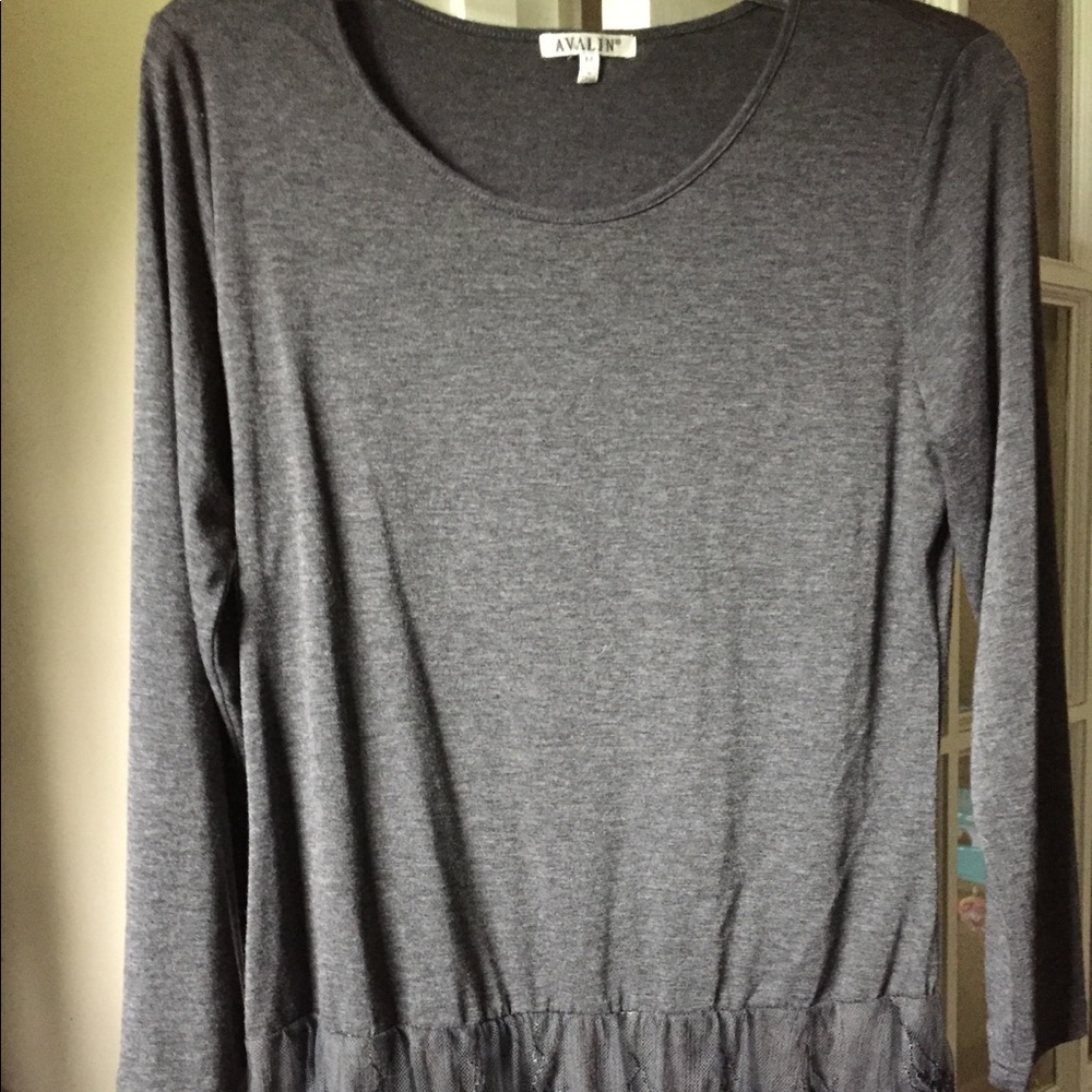 Dark Grey Top With Lace Trim